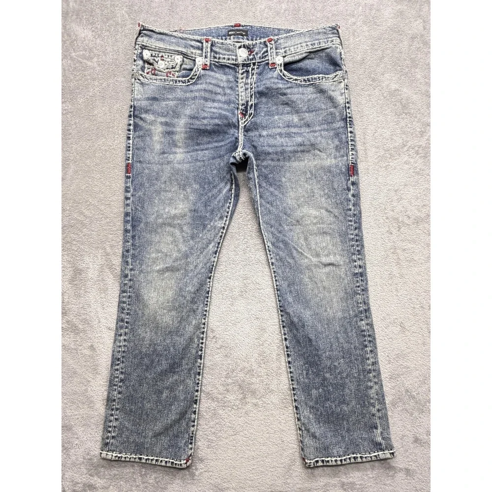 True‎ Religion Ricky Jeans Mens Measured 40x29 Blue Relaxed Straight Zip Fly